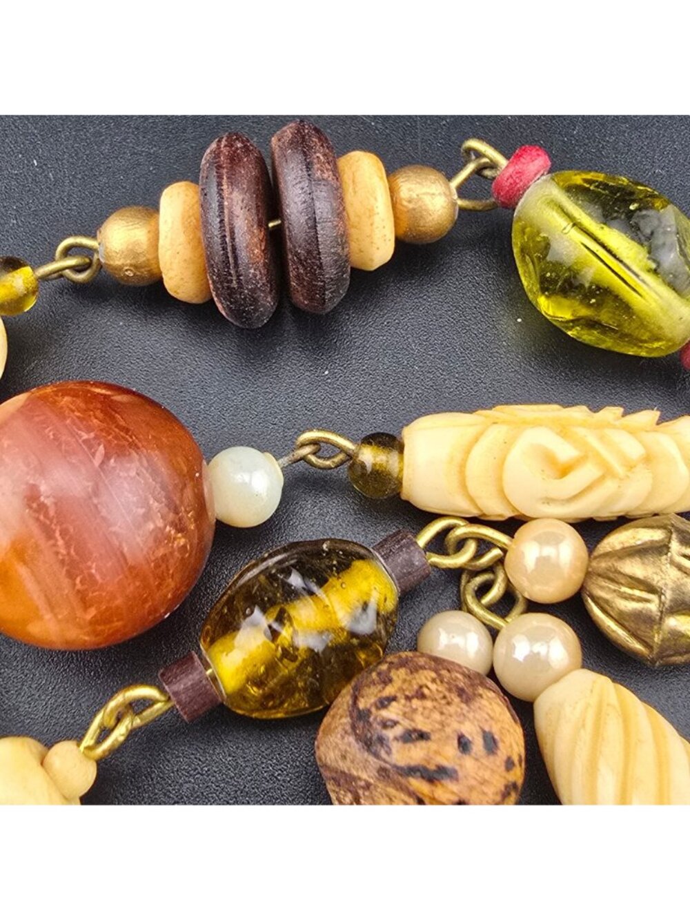 Vintage Double-Strand Beggars Beads Necklace Earth Tones - Picture 3 of 7